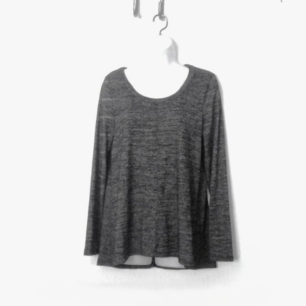 Jones New York Top Pullover Stretch Gray & Black Scoop Neck Long Sleeve EUC Sz S